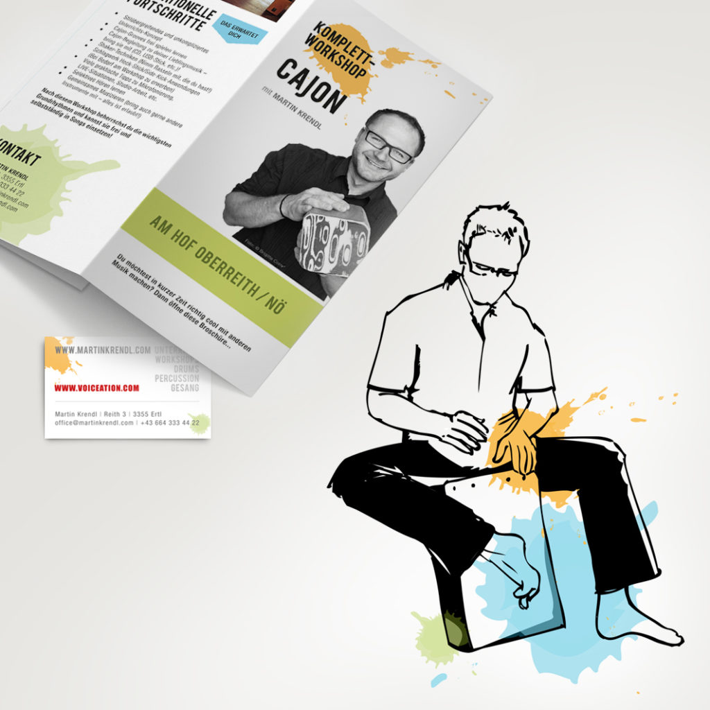 "MARTIN KRENDL" Gesangs- & Cajon-Unterricht | Logo-Illustration, Visitenkarte, Folder